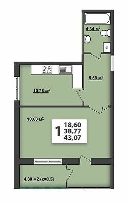 1-кімнатна 43.07 м² в ЖК М'ята Авеню від 14 200 грн/м², м. Винники