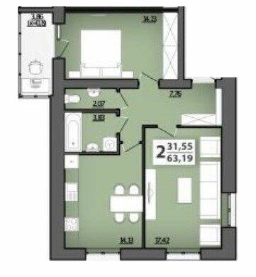 2-комнатная 63.19 м² в ЖК М'ята Авеню от 14 200 грн/м², г. Винники