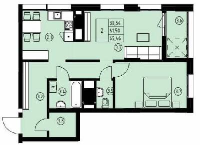 2-комнатная 65.46 м² в ЖК ул. Навроцкого, 31 от 18 950 грн/м², Львов