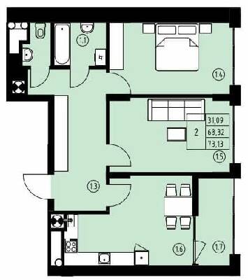 2-комнатная 73.13 м² в ЖК ул. Навроцкого, 31 от 18 950 грн/м², Львов