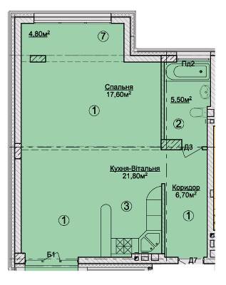 1-комнатная 59 м² в КД Rezydencja Zalizna Voda от 50 300 грн/м², Львов