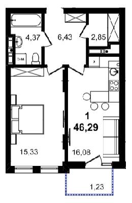 1-кімнатна 46.29 м² в ЖК BARCELONA від 35 400 грн/м², Львів