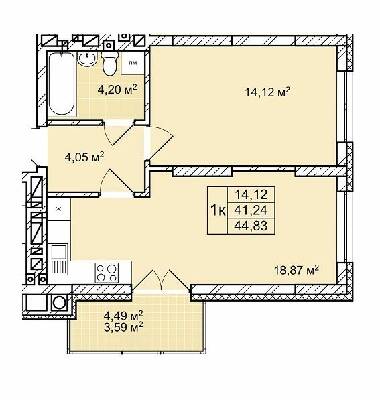 1-комнатная 44.83 м² в ЖК Софиевка от 24 500 грн/м², Львов