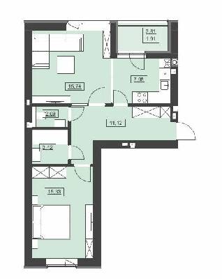 2-кімнатна 56.69 м² в ЖК Святий Миколай від 16 950 грн/м², м. Бібрка