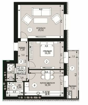 2-кімнатна 74.3 м² в ЖК на вул. Пасічна, 133А від 23 600 грн/м², Львів