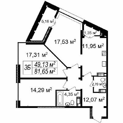 3-комнатная 81.65 м² в ЖК Счастливый Platinum от 28 000 грн/м², Львов
