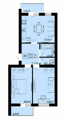 2-комнатная 60.8 м² в ЖК Південний от 15 500 грн/м², с. Сокольники