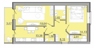 2-комнатная 63.28 м² в ЖК Місто Комфорту на Лісневицькій от застройщика, г. Пустомыты