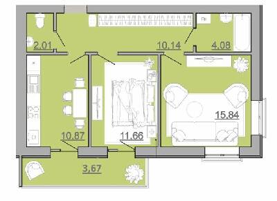 2-комнатная 58.27 м² в ЖК Місто Комфорту на Лісневицькій от застройщика, г. Пустомыты