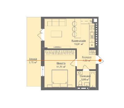 1-комнатная 45.55 м² в ЖК Этно Дом от 13 900 грн/м², с. Горишний