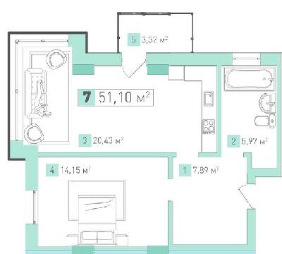 1-комнатная 51.1 м² в ЖК Срибный Дим Бизнес от 20 950 грн/м², г. Трускавец