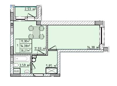 1-комнатная 38.27 м² в ЖК Сонячні Пагорби от 14 000 грн/м², г. Пустомыты