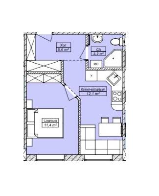 1-кімнатна 32.4 м² в ЖК Петрівський SMART від 16 350 грн/м², с. Святопетрівське