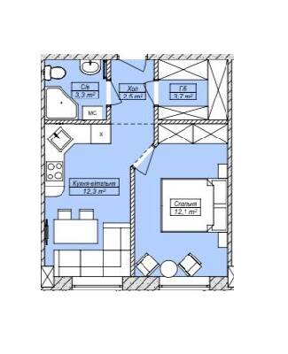 1-кімнатна 33.9 м² в ЖК Петрівський SMART від 16 350 грн/м², с. Святопетрівське