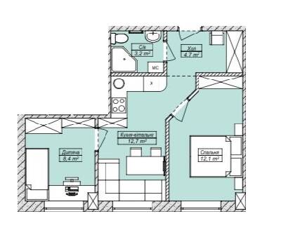 2-кімнатна 41.1 м² в ЖК Петрівський SMART від 10 400 грн/м², с. Святопетрівське