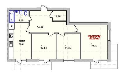 3-комнатная 80.88 м² в ЖК ECOtown от 18 700 грн/м², Ужгород