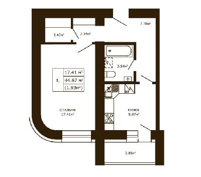 1-кімнатна 44.67 м² в ЖК Чайка від 17 300 грн/м², с. Чайки