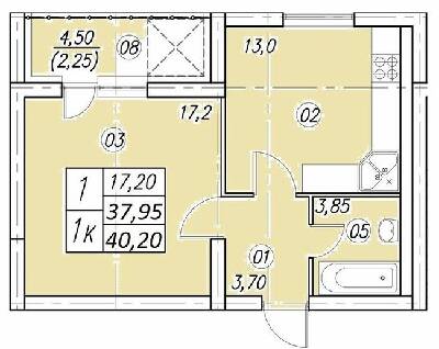 1-кімнатна 40.2 м² в ЖК Аквамарин від 14 500 грн/м², Тернопіль