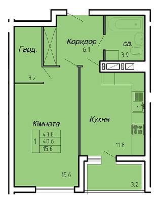 1-кімнатна 43.8 м² в ЖК Atlanta Tower від 16 450 грн/м², Тернопіль