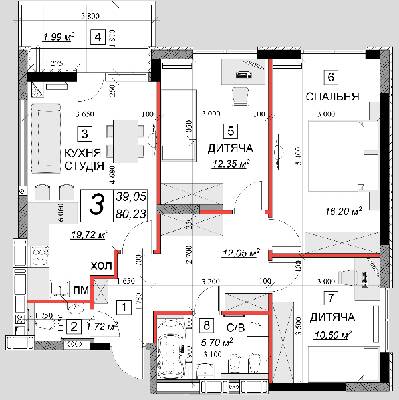 3-комнатная 80.23 м² в ЖК Качественное жилье от 9 900 грн/м², г. Каменец-Подольский