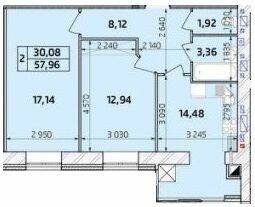 2-кімнатна 57.96 м² в ЖК Масани від забудовника, Чернігів