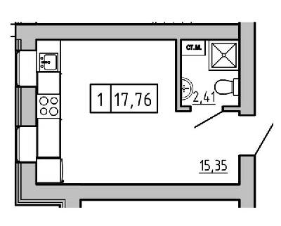 1-кімнатна 17.76 м² в ЖК KEKS від 19 600 грн/м², смт Авангард