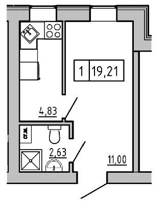 1-кімнатна 19.21 м² в ЖК KEKS від 19 600 грн/м², смт Авангард
