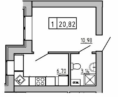 1-кімнатна 20.82 м² в ЖК KEKS від 19 600 грн/м², смт Авангард