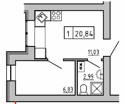 1-кімнатна 20.84 м² в ЖК KEKS від 19 600 грн/м², смт Авангард