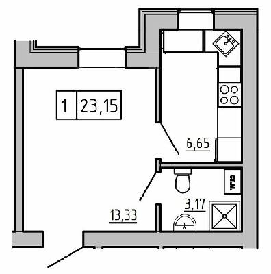 1-кімнатна 23.15 м² в ЖК KEKS від 19 600 грн/м², смт Авангард