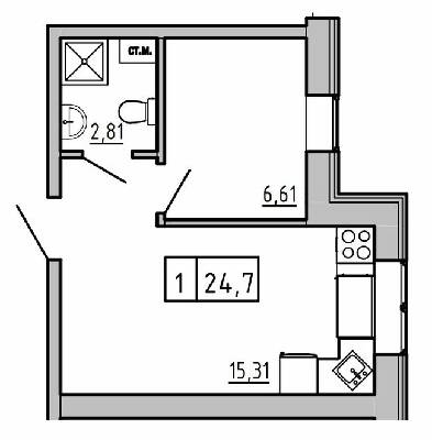 1-кімнатна 24.7 м² в ЖК KEKS від 19 100 грн/м², смт Авангард