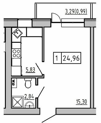 1-кімнатна 24.96 м² в ЖК KEKS від 19 100 грн/м², смт Авангард