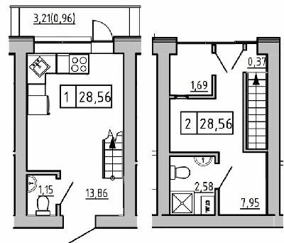 Дворівнева 28.56 м² в ЖК KEKS від 15 200 грн/м², смт Авангард