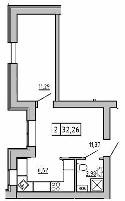 1-кімнатна 32.26 м² в ЖК KEKS від 19 600 грн/м², смт Авангард