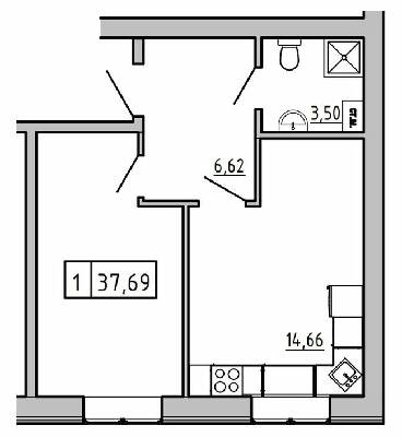 1-кімнатна 37.69 м² в ЖК KEKS від 19 600 грн/м², смт Авангард
