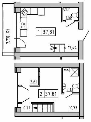 Дворівнева 37.81 м² в ЖК KEKS від 15 200 грн/м², смт Авангард