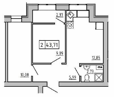 2-кімнатна 43.71 м² в ЖК KEKS від 19 650 грн/м², смт Авангард