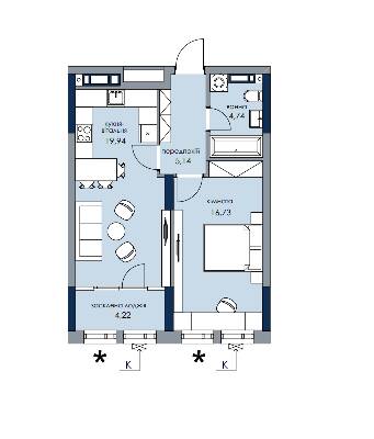 1-комнатная 51.77 м² в ЖК Новый Автограф от 44 800 грн/м², Киев