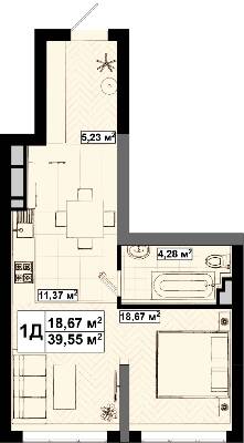 1-кімнатна 39.55 м² в ЖК UNO City House від 40 500 грн/м², Київ