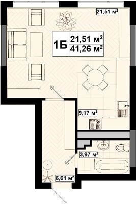 1-кімнатна 41.26 м² в ЖК UNO City House від 29 440 грн/м², Київ