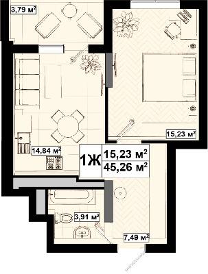 1-кімнатна 43 м² в ЖК UNO City House від 28 888 грн/м², Київ