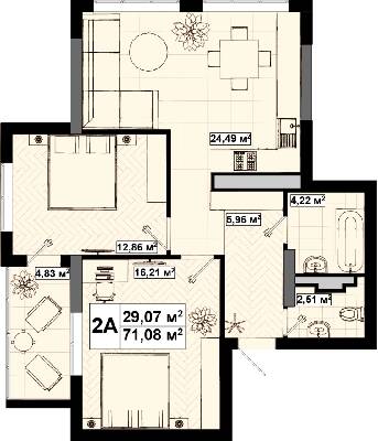 2-кімнатна 71.08 м² в ЖК UNO City House від 25 024 грн/м², Київ