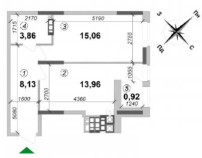 1-комнатная 41.93 м² в ЖК Оптимісто от застройщика, с. Гатное