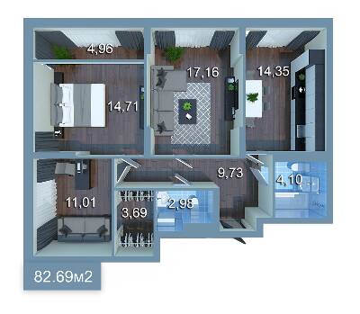 3-комнатная 81.69 м² в ЖК Star City от 24 095 грн/м², Киев