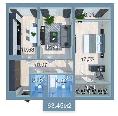 2-комнатная 63.45 м² в ЖК Star City от 24 095 грн/м², Киев