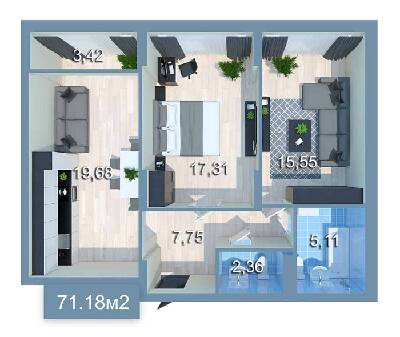 2-комнатная 71.18 м² в ЖК Star City от 24 095 грн/м², Киев