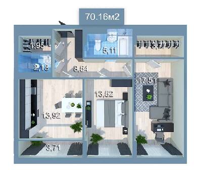 2-комнатная 70.16 м² в ЖК Star City от 19 630 грн/м², Киев