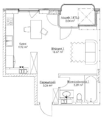 1-кімнатна 37.18 м² в ЖК O2 Residence від 21 643 грн/м², Київ