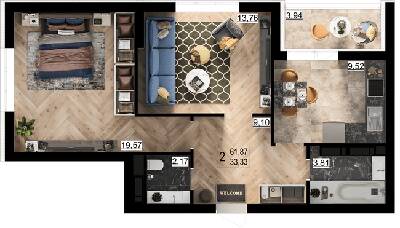 2-комнатная 62.87 м² в ЖК Парковый квартал «Город цветов» от 22 100 грн/м², Киев