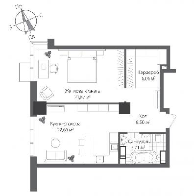 1-кімнатна 64.8 м² в ЖК RiverStone від 42 600 грн/м², Київ